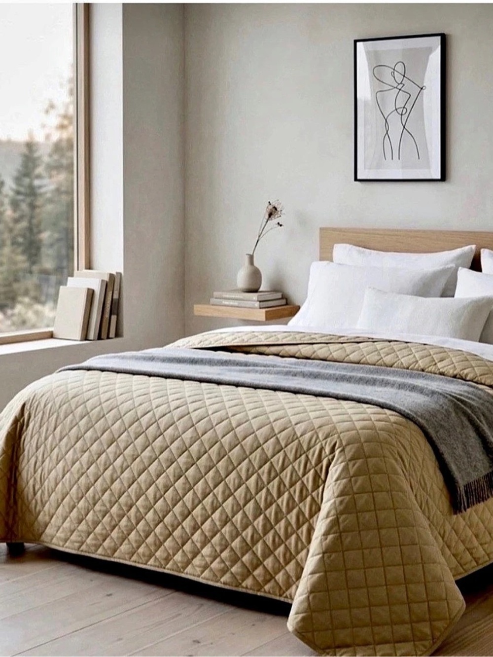 RALPH LAUREN AUTHENTIC DIAMOND CAMEL QUILT QUEEN SIZE COTTON
